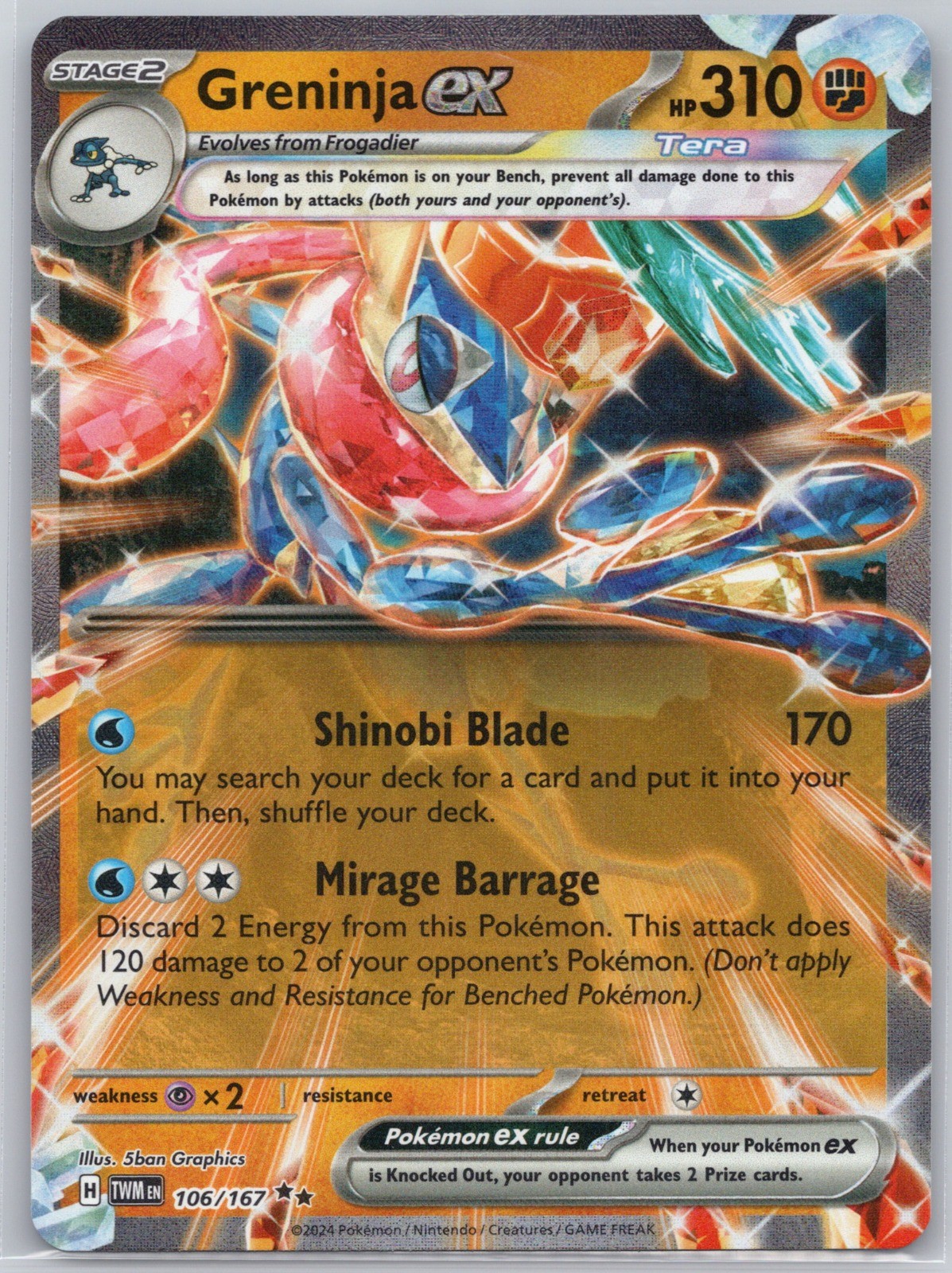 Greninja ex Holo 106/167 Double Rare SV06: Twilight Masquerade 5ban Graphics NM