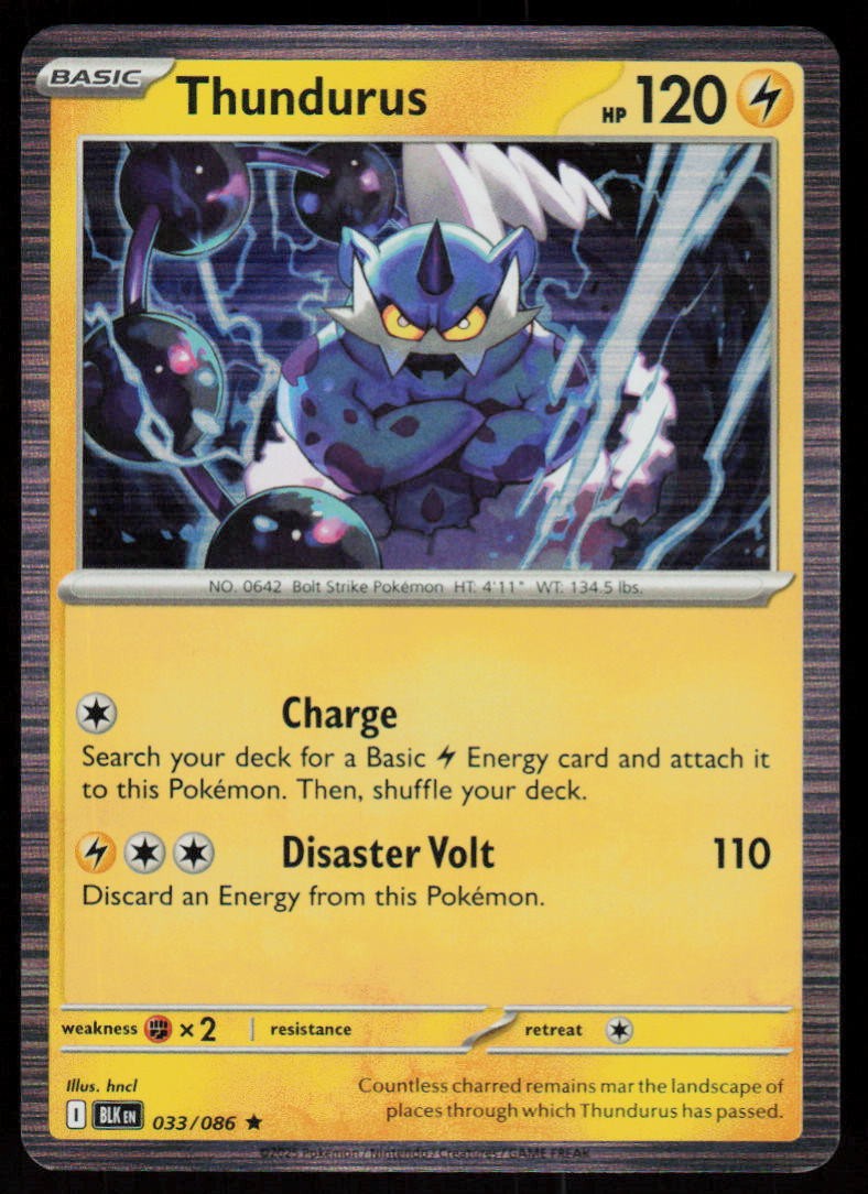 Thundurus 033/086 Holo Rare Black Bolt Pokemon Holo Near Mint