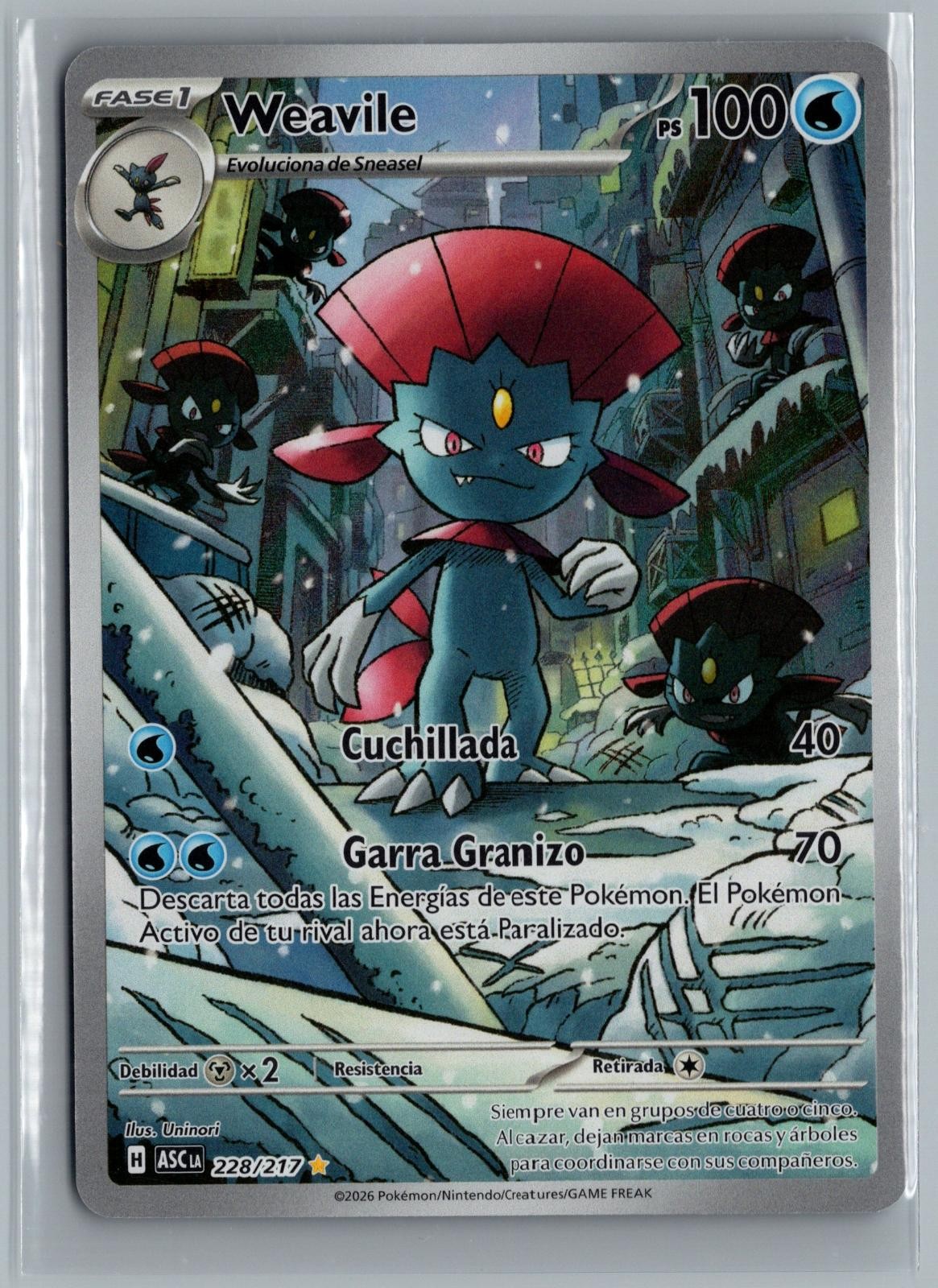 Weavile 228/217 Illustration Rare Ascended Heroes Pokemon Holo SPANISH
