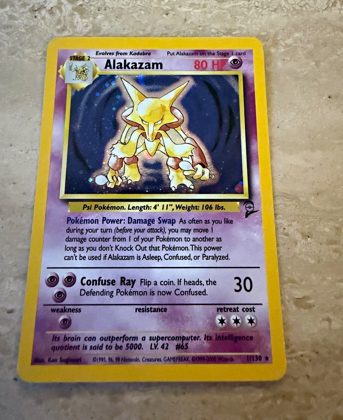2000 Pokémon TCG Alakazam 1/130 Base Set 2 Holo Rare NM Vintage WOTC