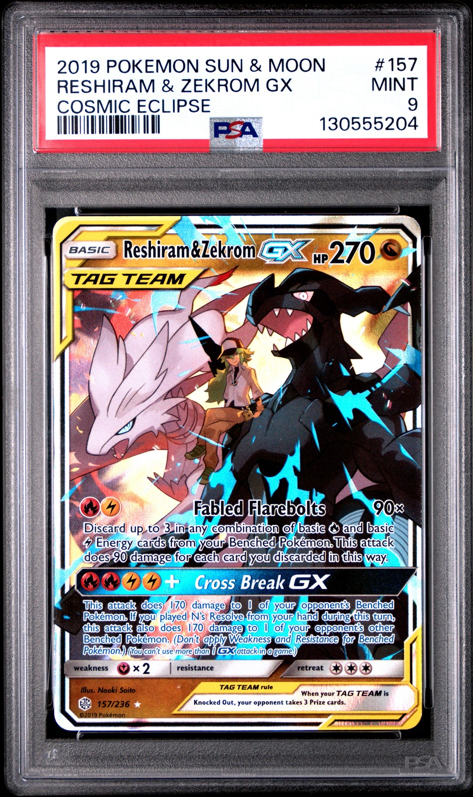 RESHIRAM & ZEKROM GX 157/236 COSMIC ECLIPSE POKEMON PSA 9