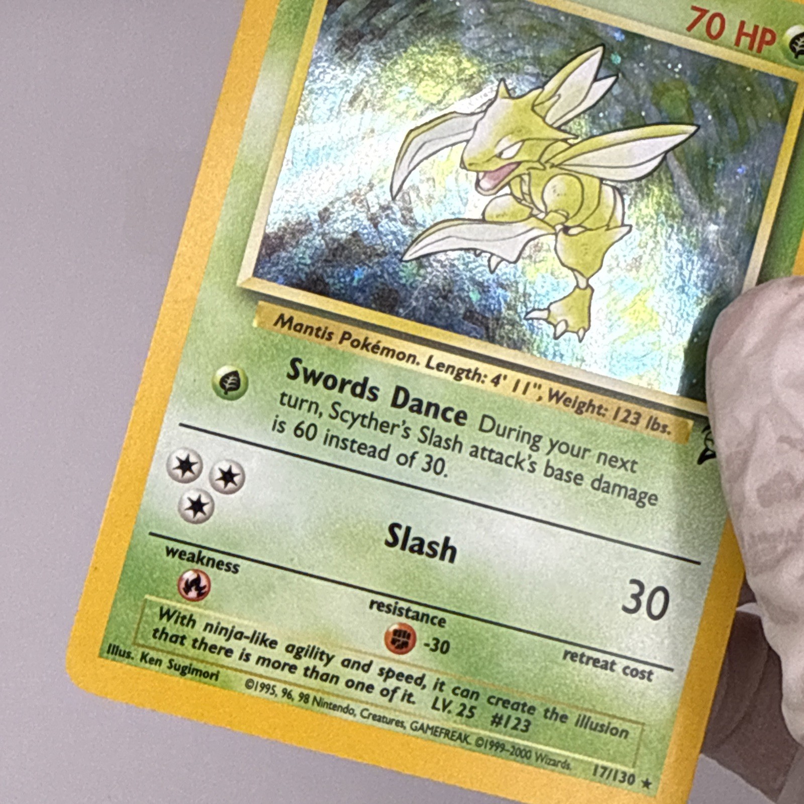 Pokemon TCG Base Set 2 Scyther 017/130 Holo Rare Eng SWIRL! LP-NM