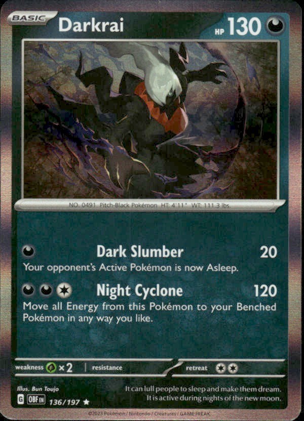 DARKRAI 136/197 OBSIDIAN FLAMES RARE HOLO POKEMON BUN TOUJO