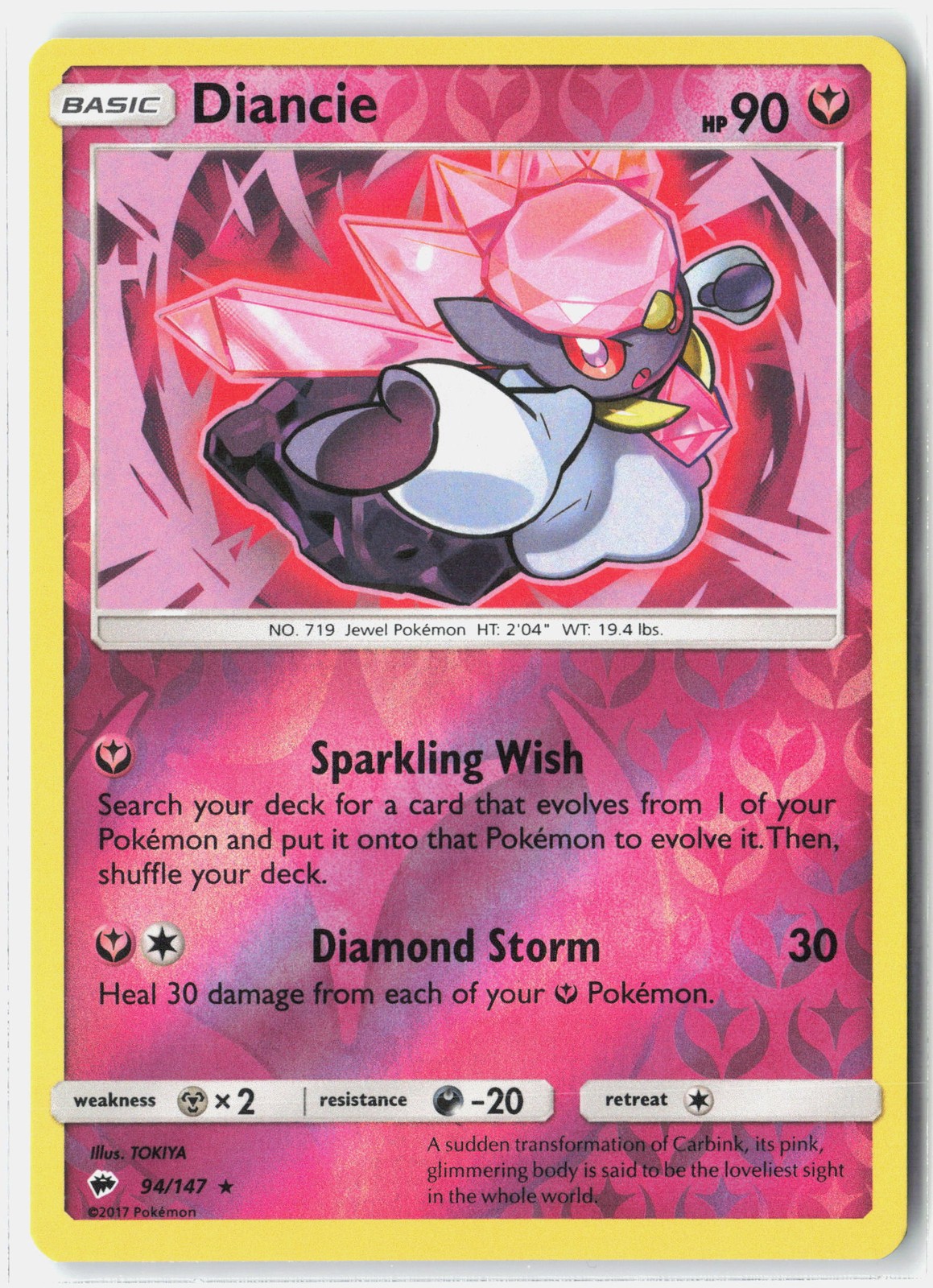 Diancie Holo Rare Reverse Holo SM – Burning Shadows 94/147 NM TOKIYA