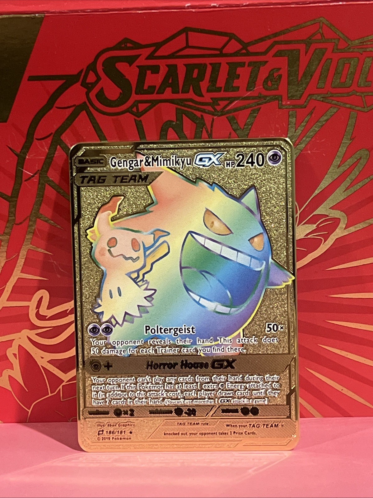 Pokémon gold metal Inspired Rainbow Card Gengar&Mimikyu GX For Display Art Gift