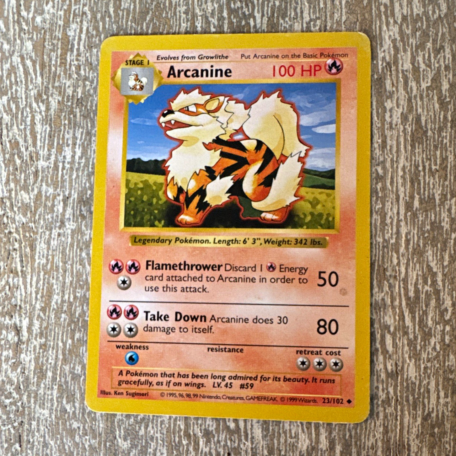 Wizards of the Coast Arcanine 23/102 Base Set Shadowless Uncommon 100HP Eng 1999