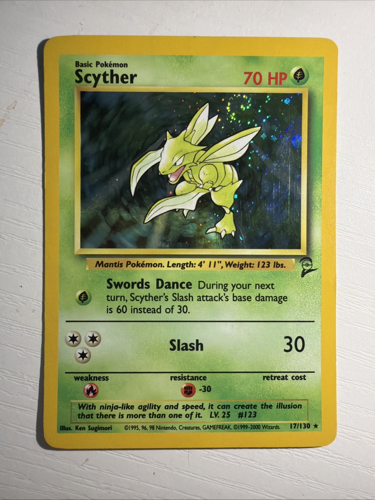 Scyther 017/130 Holo Rare Base Set 2 SWIRL HP DAMAGED