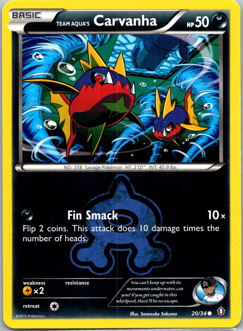 Team Aqua’s Carvanha 20/34 Common Double Crisis Pokemon Lightly Played
