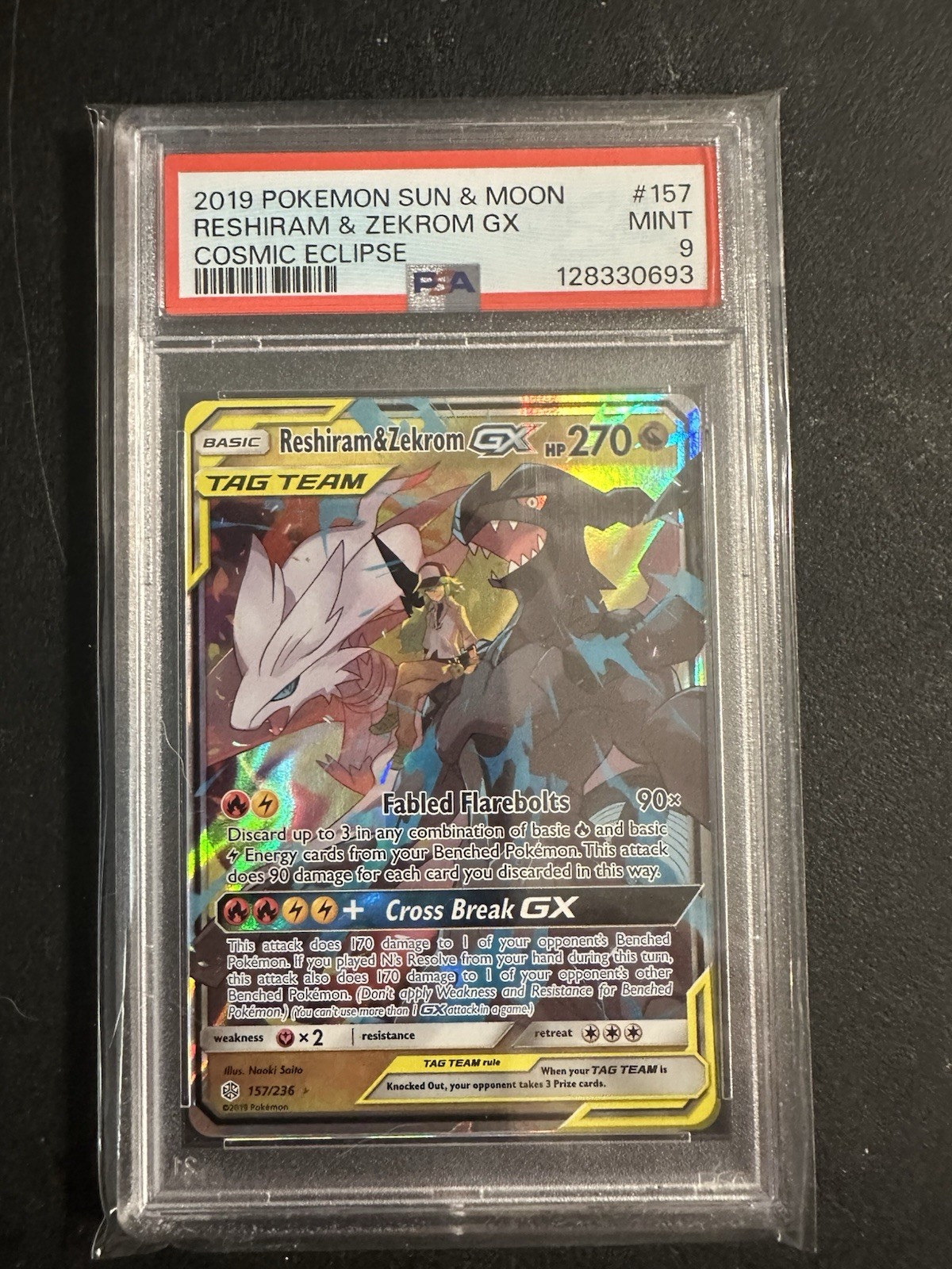 POKEMON RESHIRAM & ZEKROM GX 2019 SUN & MOON COSMIC ECLIPSE #157 PSA 9