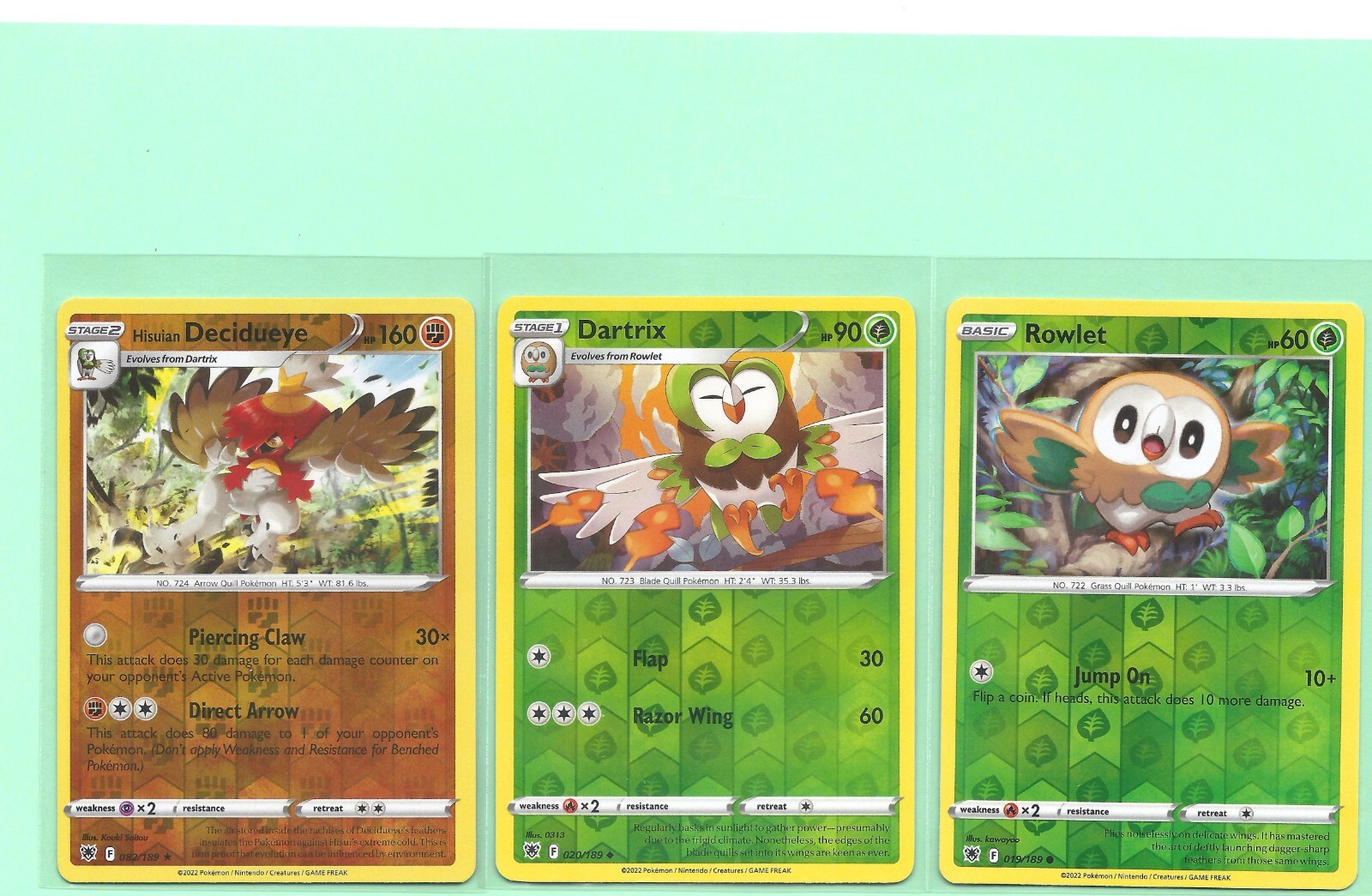 3 ASTRAL RADIANCE POKEMON SET-DECIDUEYE DARTRIX ROWLETT -ALL REV HOLO NM/MINT
