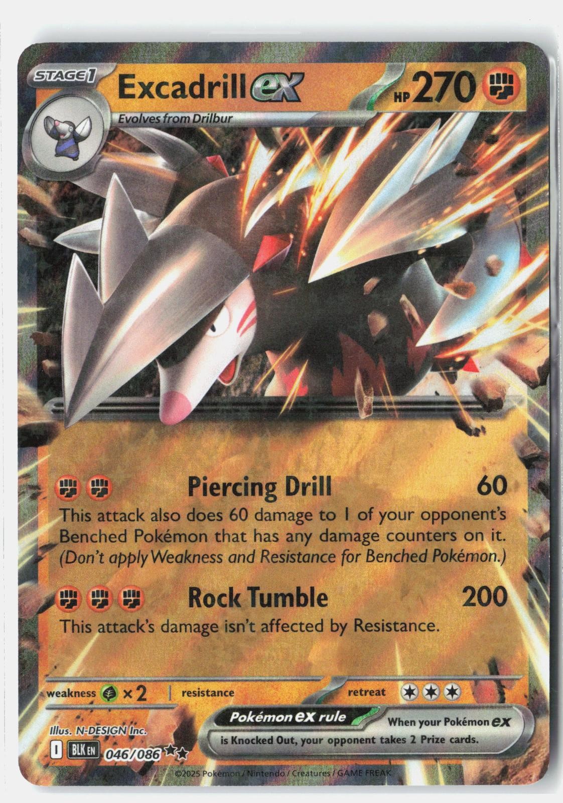 Excadrill ex 046/086 HOLO Double Rare Black Bolt Pokemon Holo LP N-DESIGN Inc.