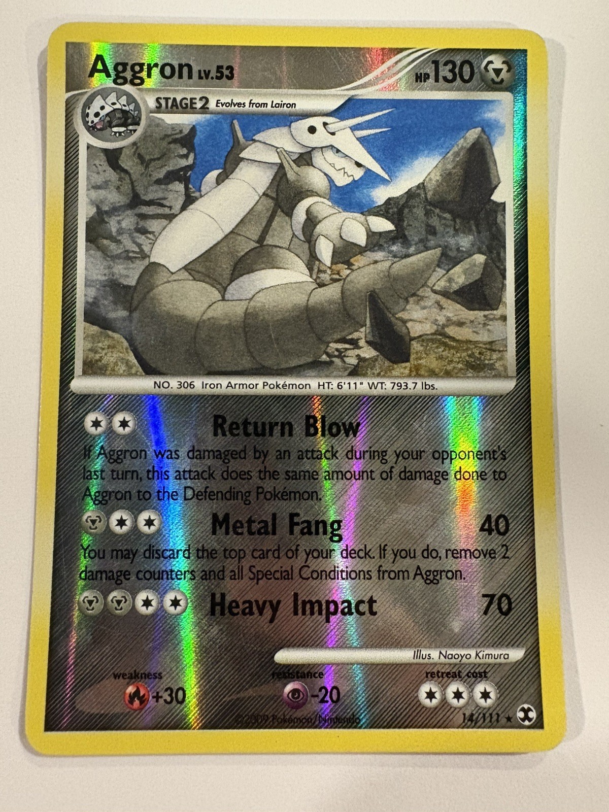 Pokemon TCG Aggron 14/111 Reverse Holo Rare Rising Rivals LP