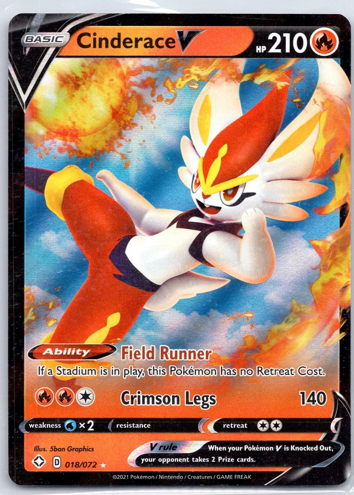 Cinderace V 018/072 Holo V Rare Shining Fates Pokemon Near Mint