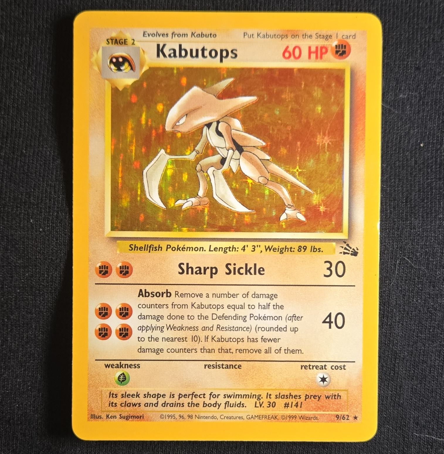 WOTC 1999 Kabutops 9/62 Fossil Holo Rare Unlimited English Pokemon TCG LP
