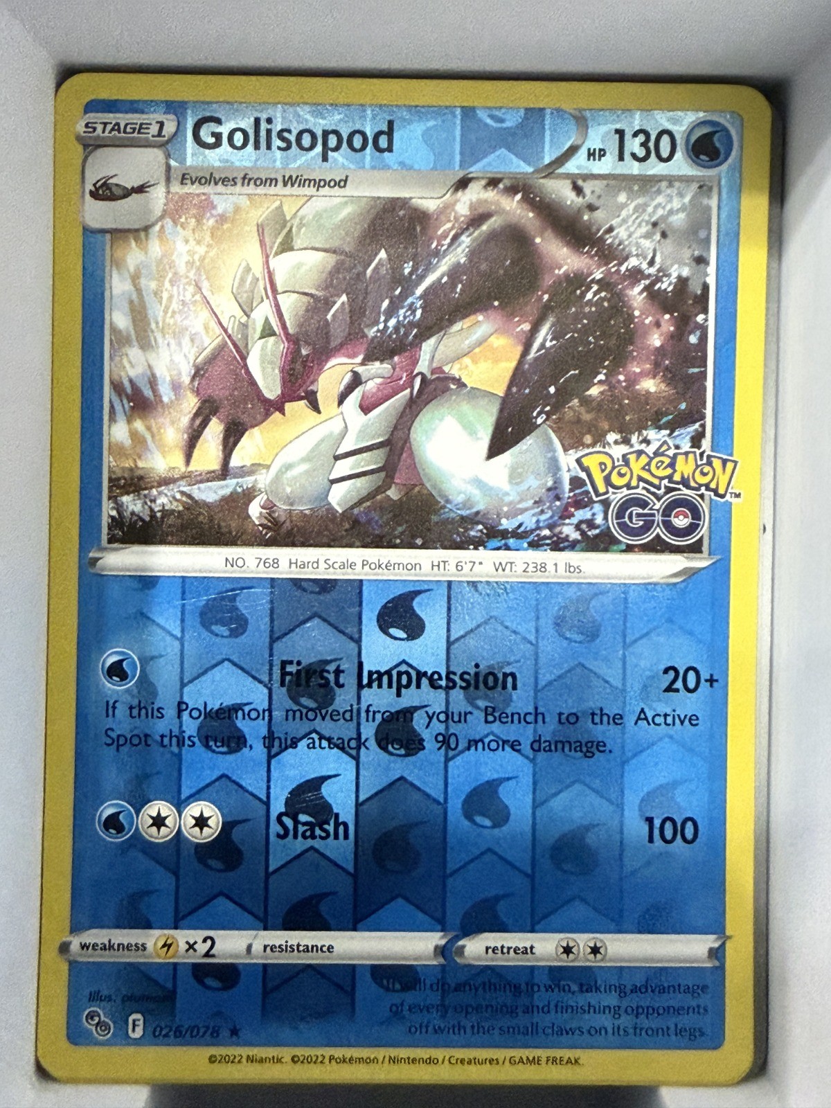 Golisopod Reverse Holo Holo Rare Pokemon GO 026/078 NM