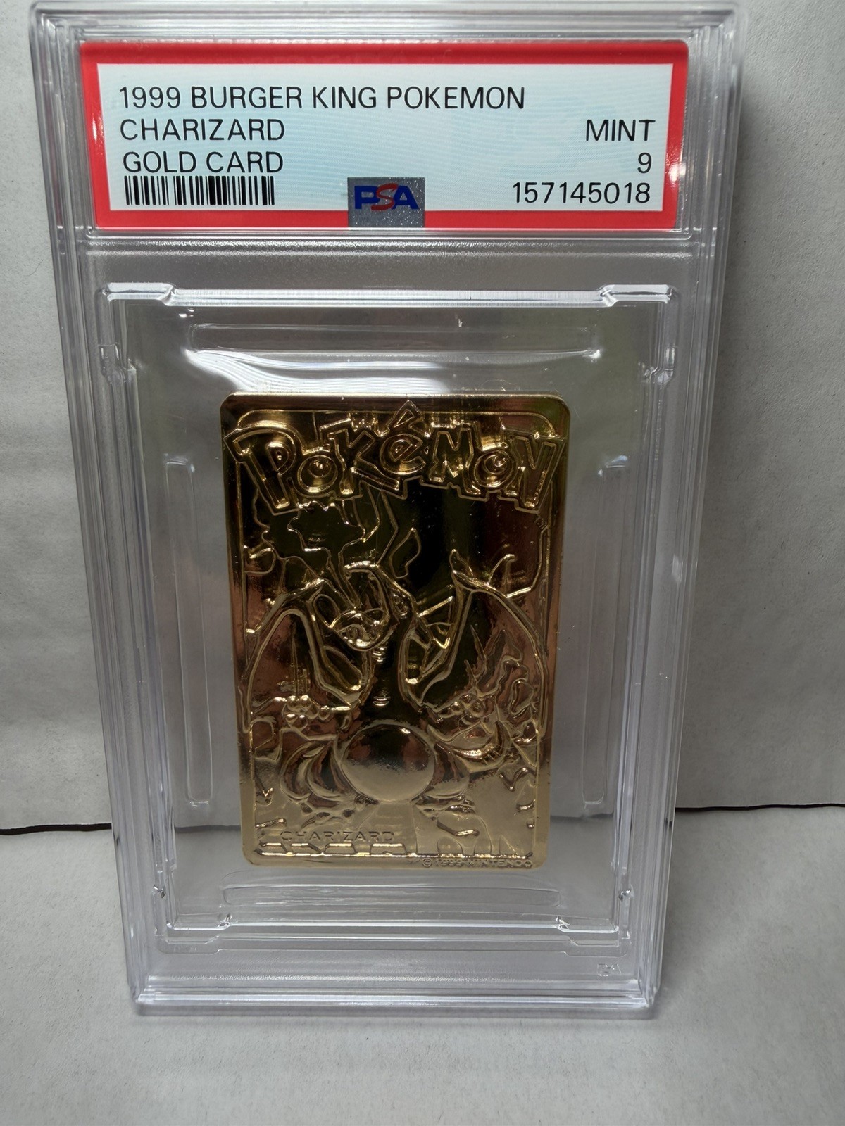1999 Burger King Pokémon Charizard #06 23K Gold Plated Promo PSA 9 MINT