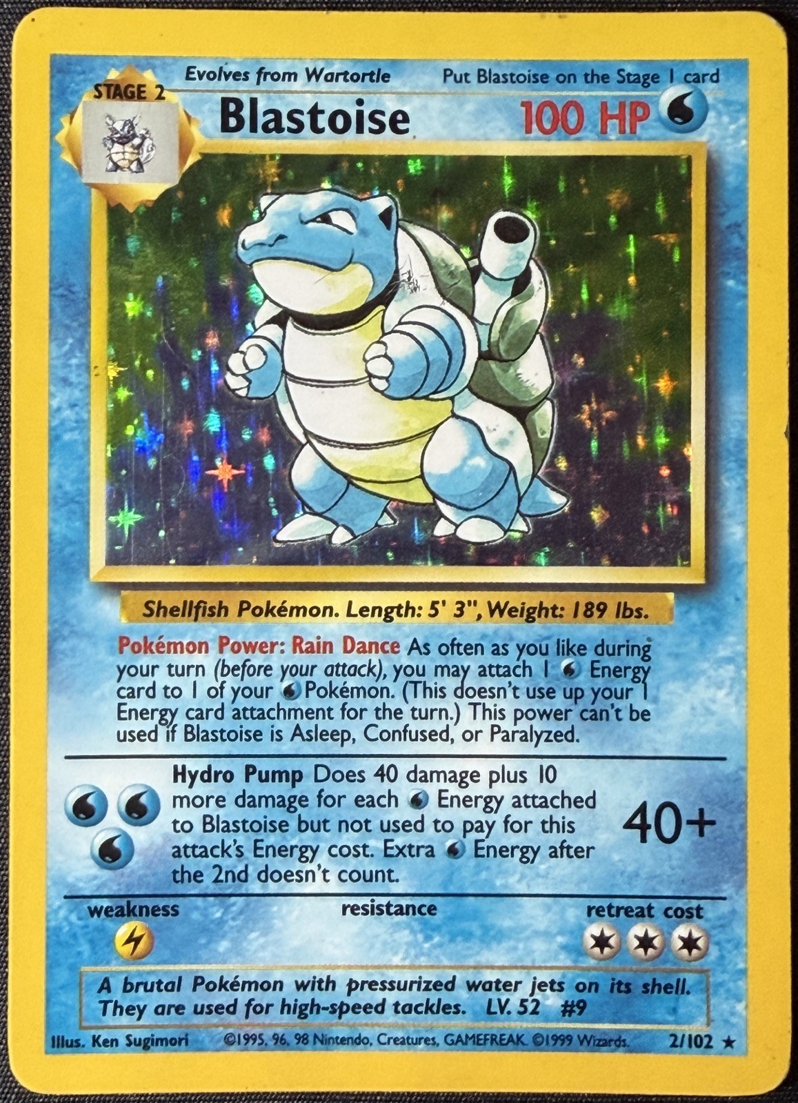 Pokemon Base Set Blastoise 2/102 Holo Unlimited WOTC Vintage MP Read
