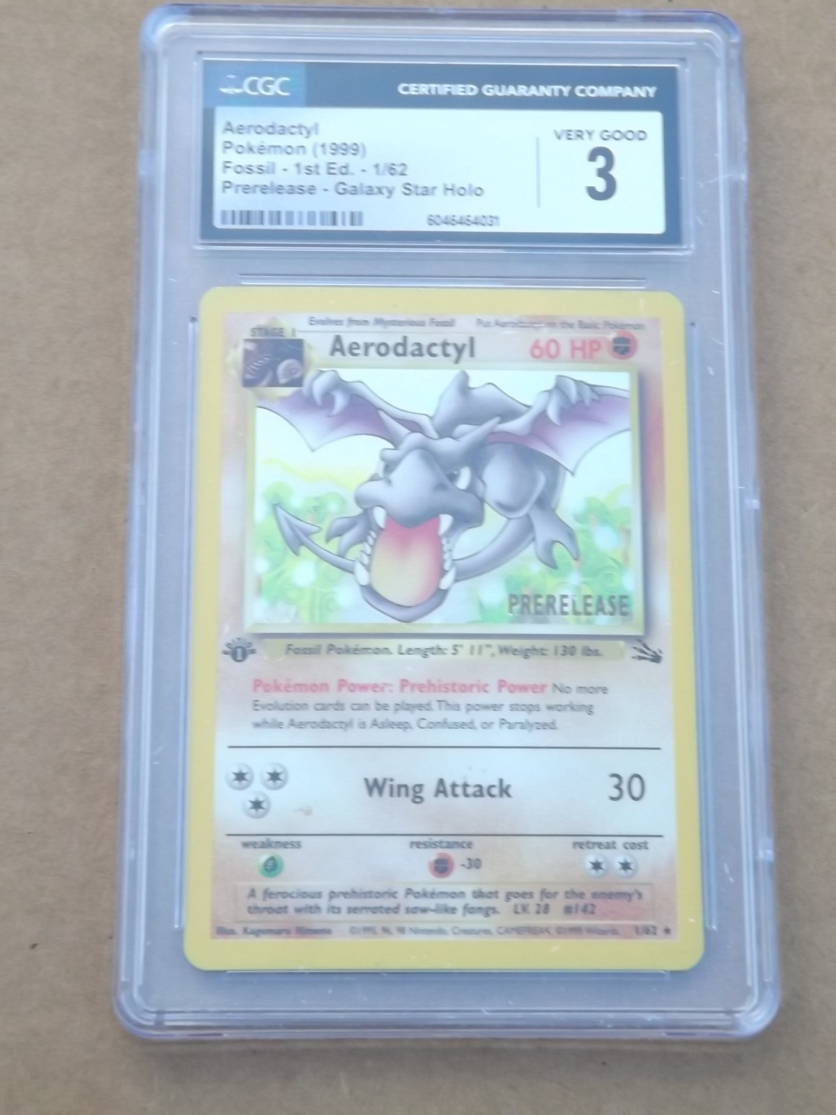 Pokemon PRERELEASE 1999 Fossil GALAXY STAR Holo 1st Edition Aerodactyl CGC 3 VG