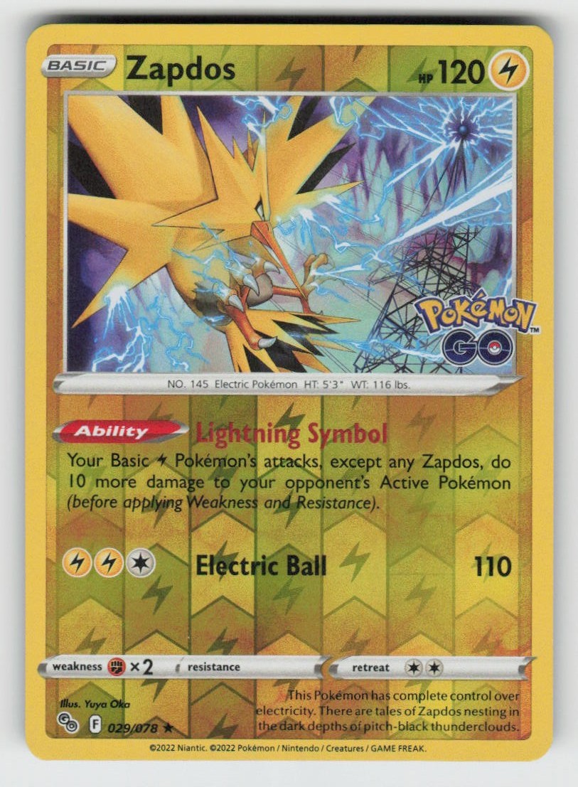 Reverse Holo Zapdos 029/078 Holo Rare Pokemon GO NM