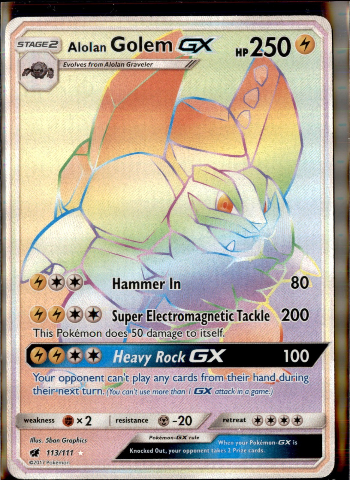 Alolan Golem GX (Secret) Holo Secret Rare SM – Crimson Invasion 113/111 LP