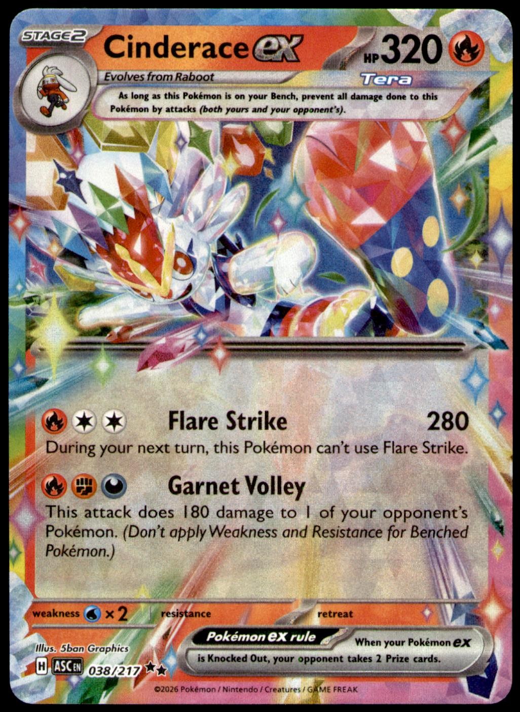 Cinderace ex 038/217 Double Rare Ascended Heroes Pokemon Holo Near Mint
