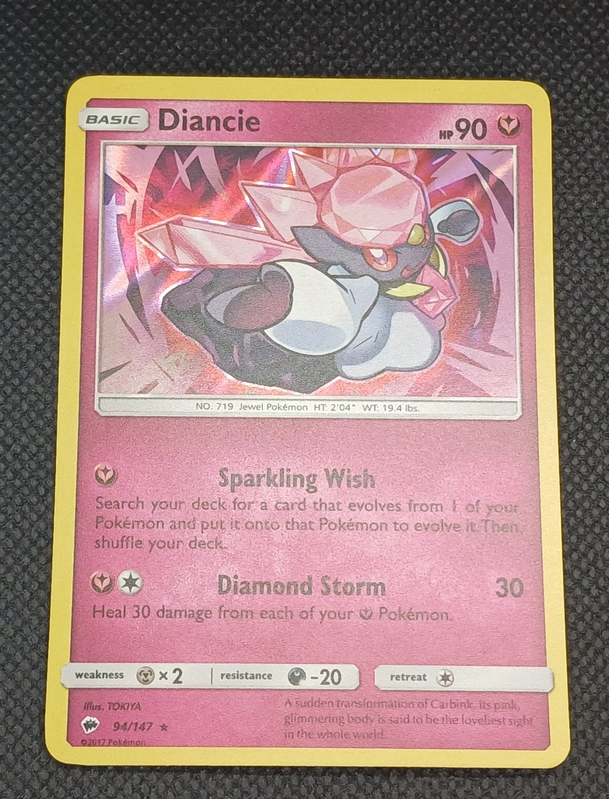 Diancie 94/147 Holo Rare Burning Shadows Pokemon Holo Lightly Played