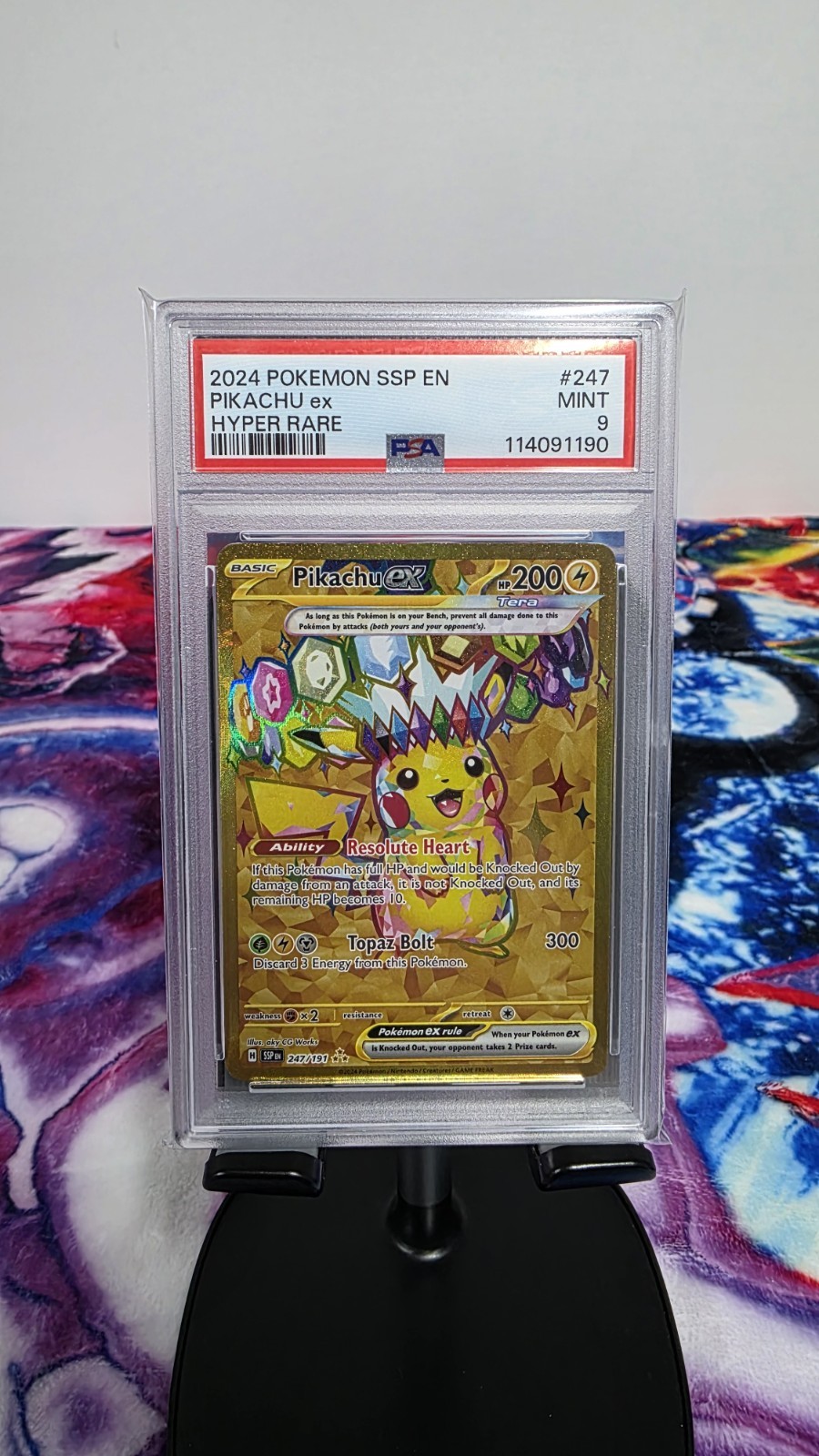 PSA 9 Pokemon Pikachu ex 247/191 HYPER RARE Holo SV08: Surging Sparks TCG Card