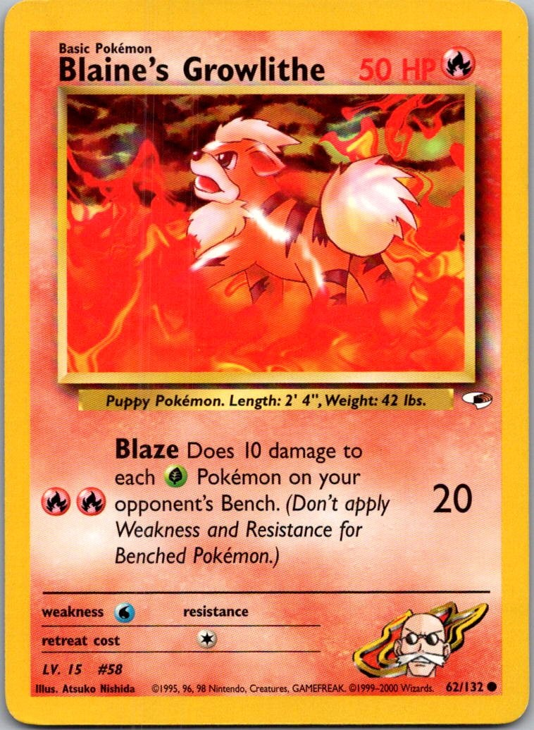 Blaine’s Growlithe (62) Common Gym Heroes 062/132 LP