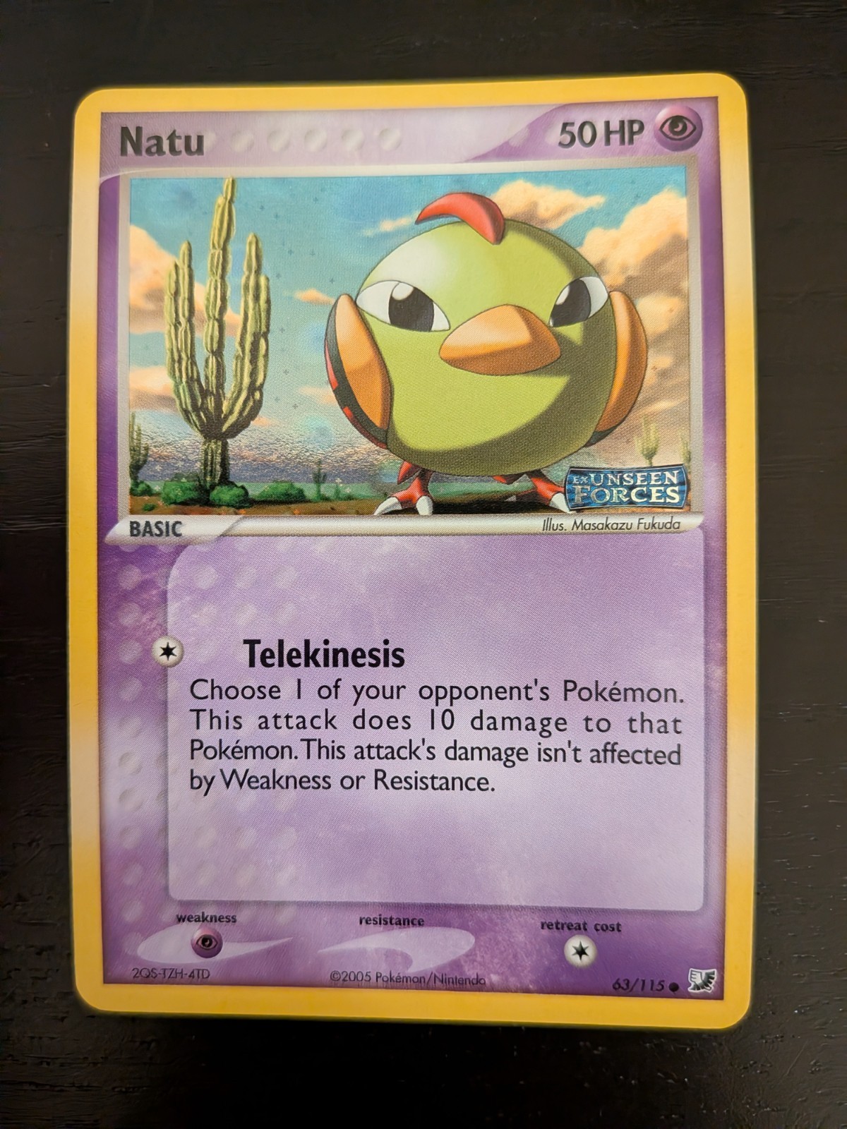 Natu Reverse Holo Stamped 63/115 ex Unseen Forces Pokemon LP