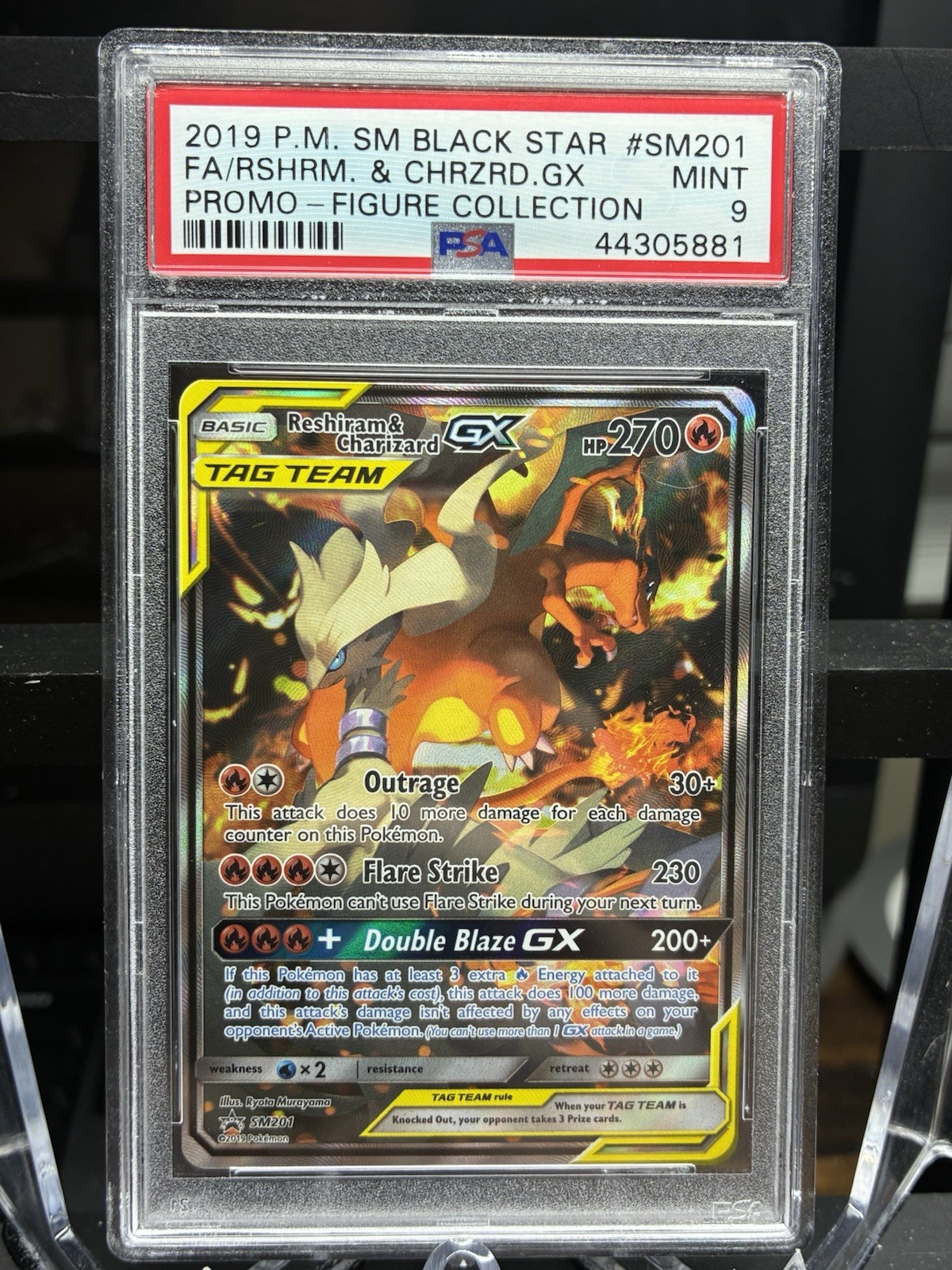 2019 Pokemon SM Black Star Promo Reshiram & Charizard GX Holo PSA 9 SM201