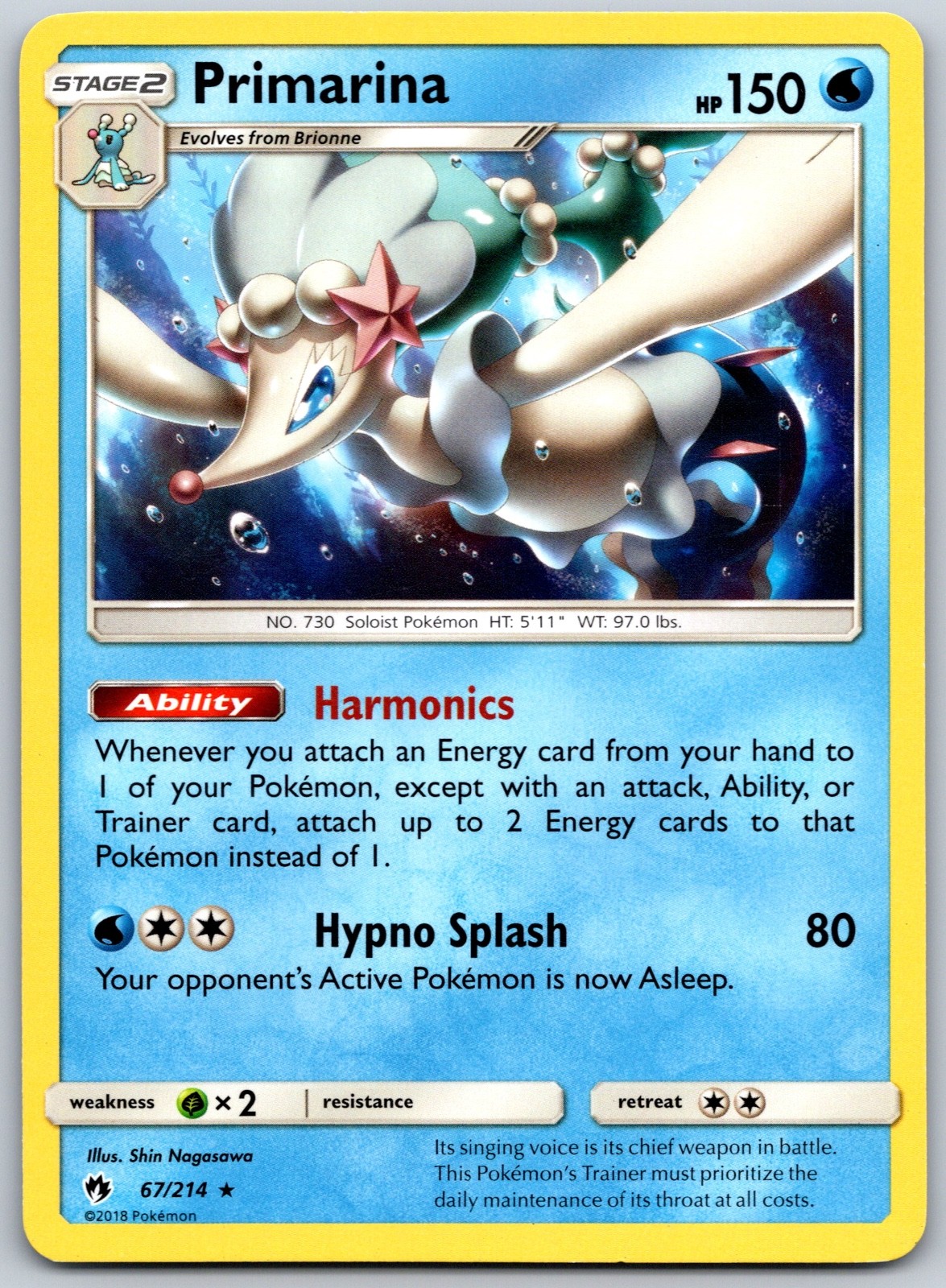 Primarina Rare Shin Nagasawa SM – Lost Thunder 67/214 NM