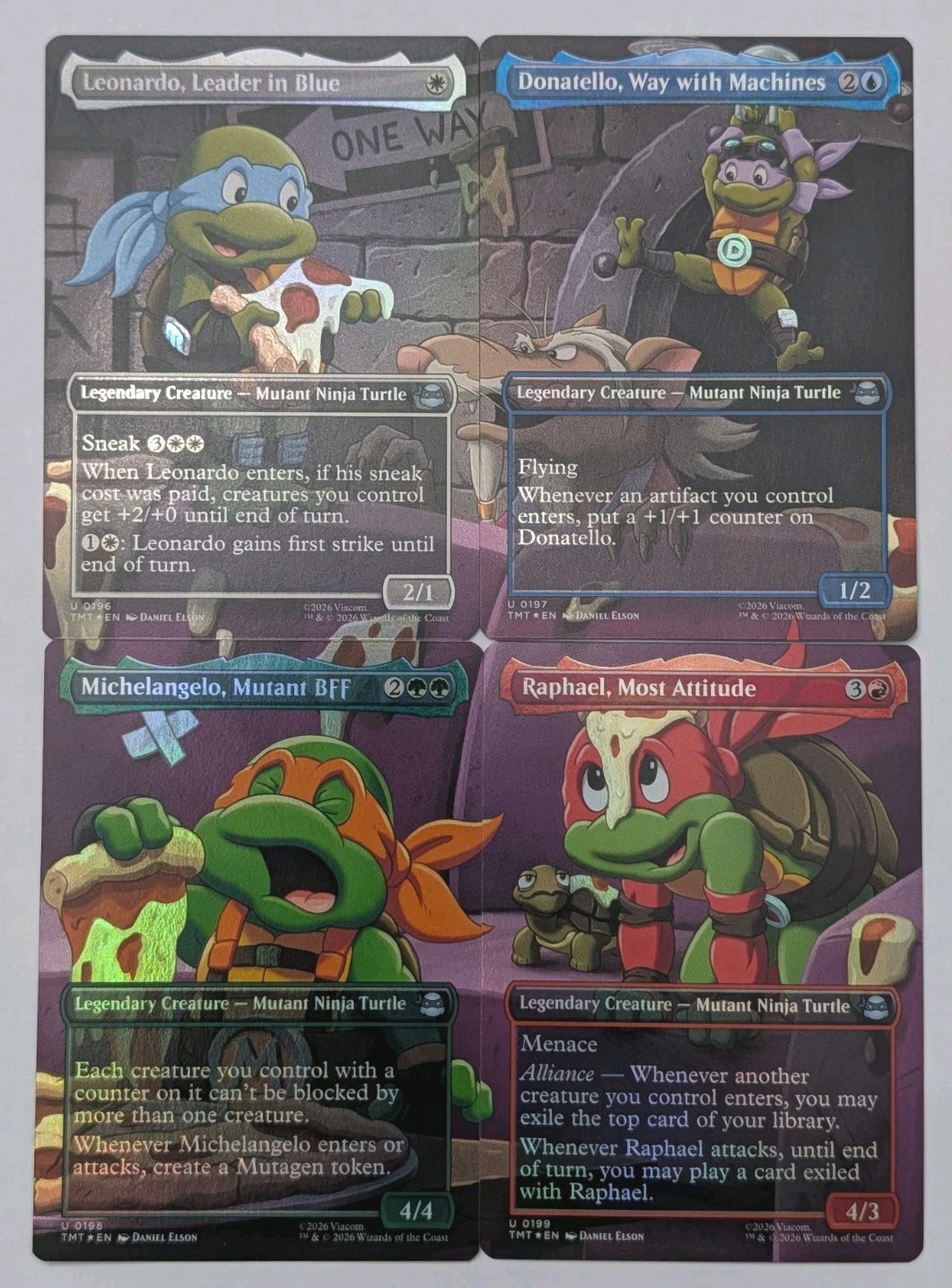 MTG TMNT COMPLETE Set Of 4 Young Turtles FULL SCENE Borderless Foil Ninja