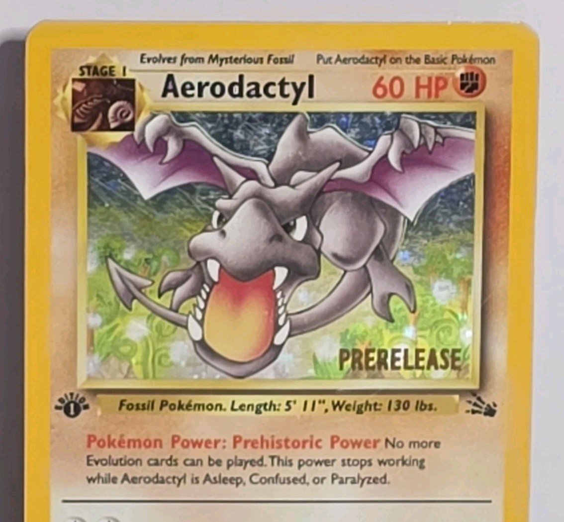 Aerodactyl 1/62 1st Edition Prerelease Stamped WOTC Holo Rare 1999 Pokemon LP-MP