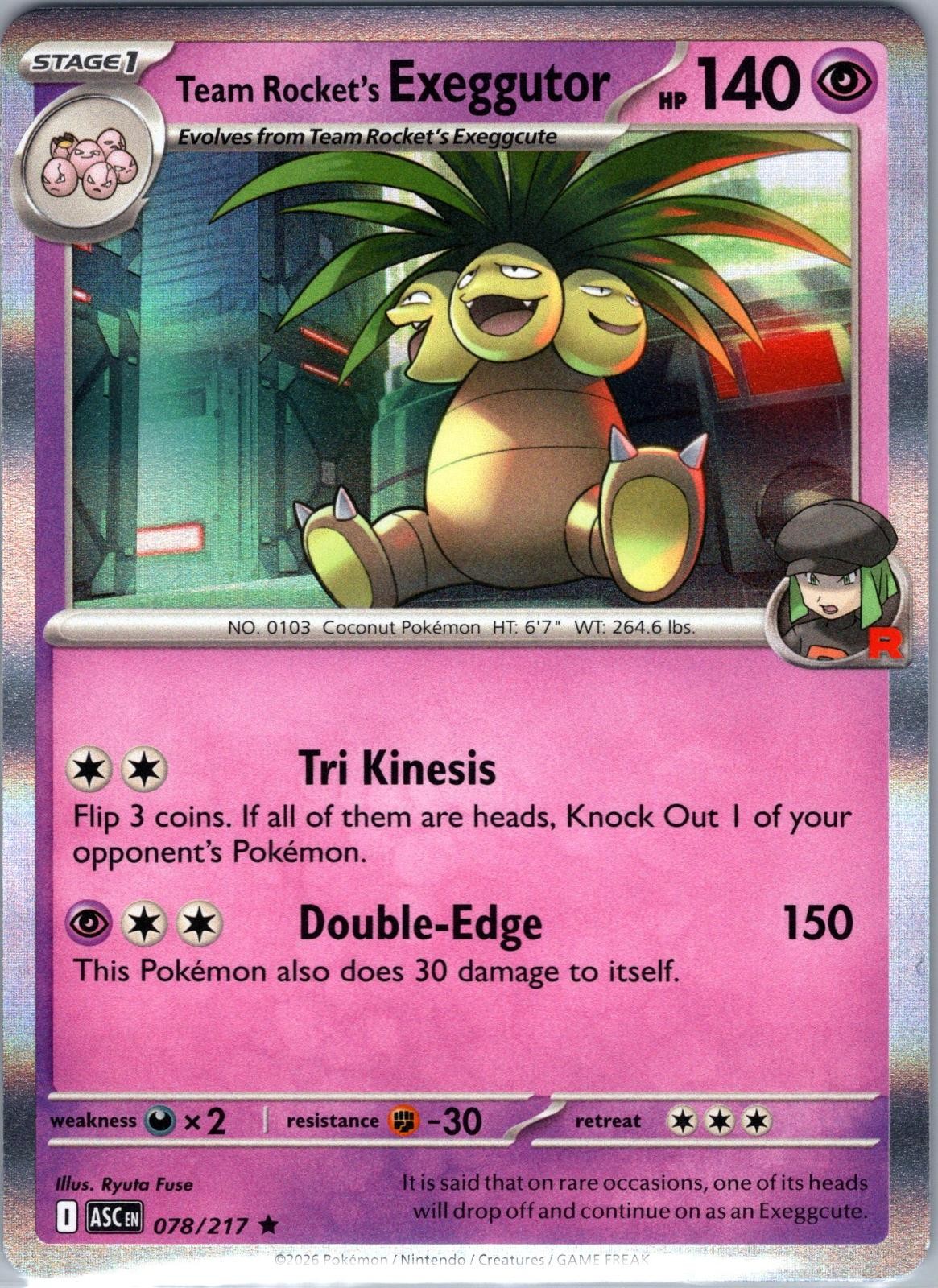 Team Rocket’s exeggutor 078/217 Rare Ascended Heroes Pokemon Holo Near Mint
