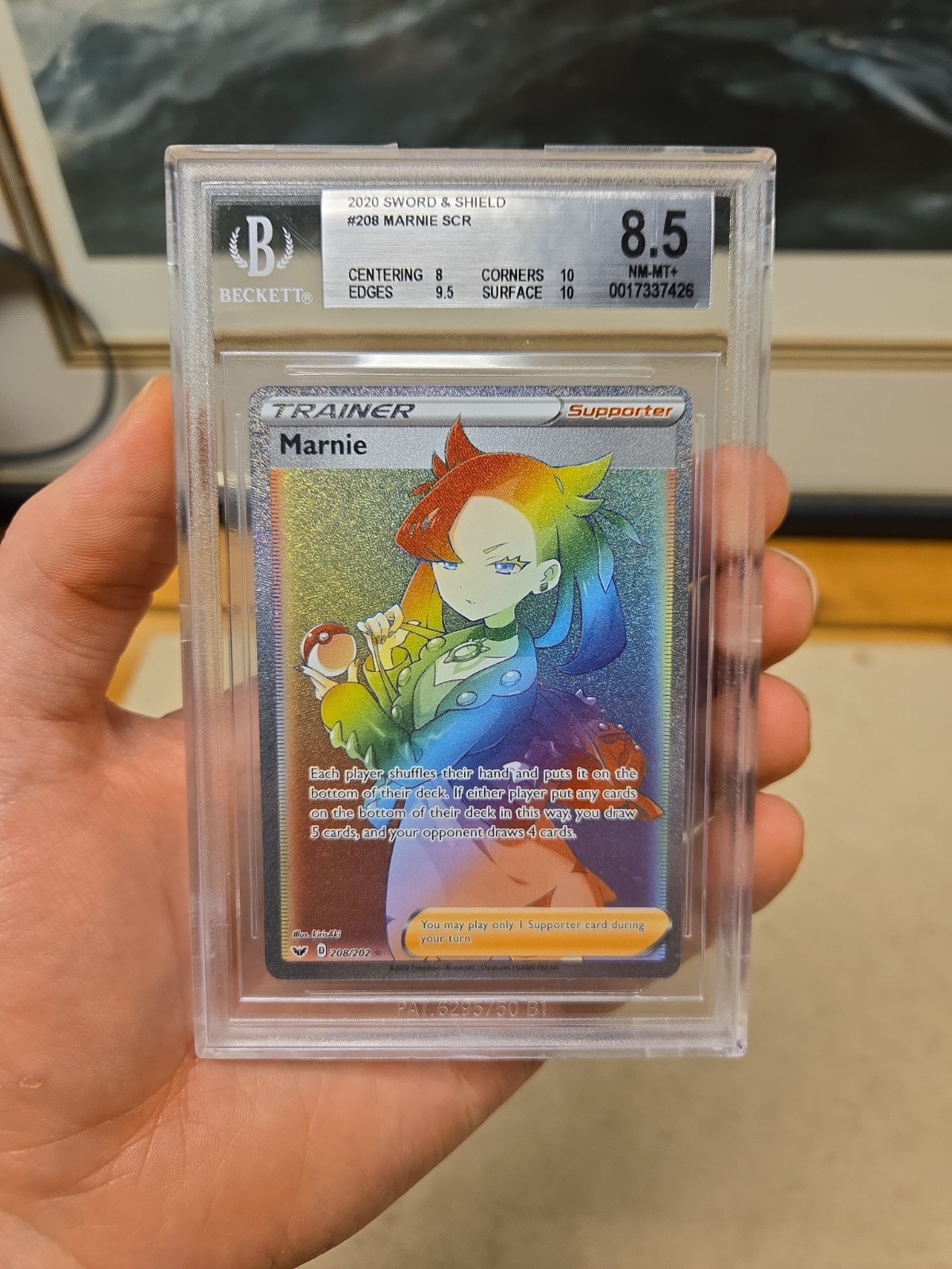 BGS 8.5 Gem Mint Marnie Full Art Rainbow Secret Rare #208 Sword & Shield Low Pop