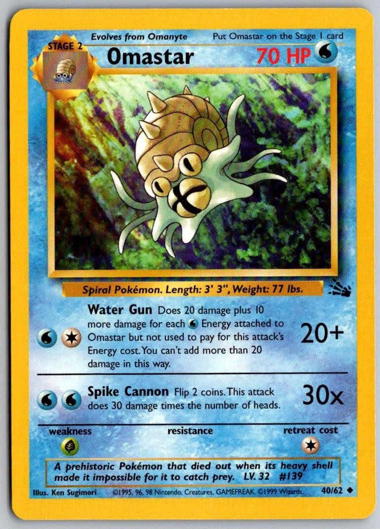 OMASTAR 40/62 Uncommon Fossil Pokemon UNLIMITED Near Mint