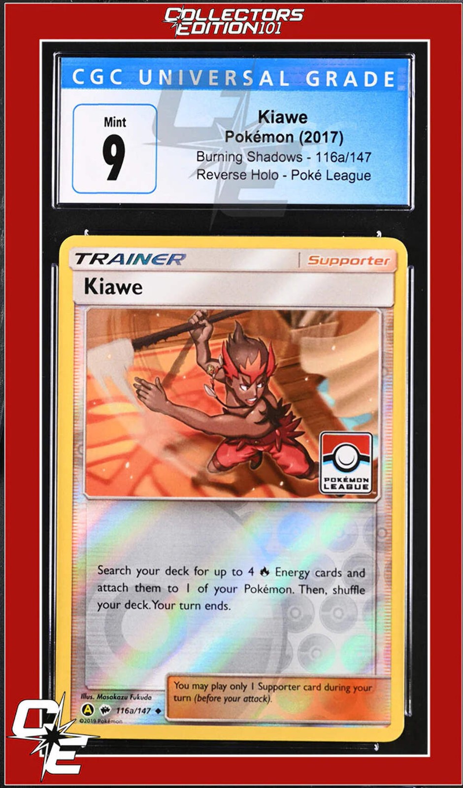 Burning Shadows Kiawe 116a/147 Alternate Art Pokemon League CGC 9