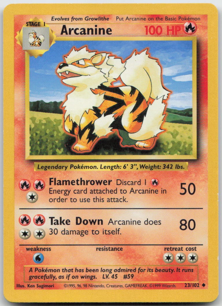 Arcanine 23/102 Uncommon Base Set Unlimited Pokemon TCG LP