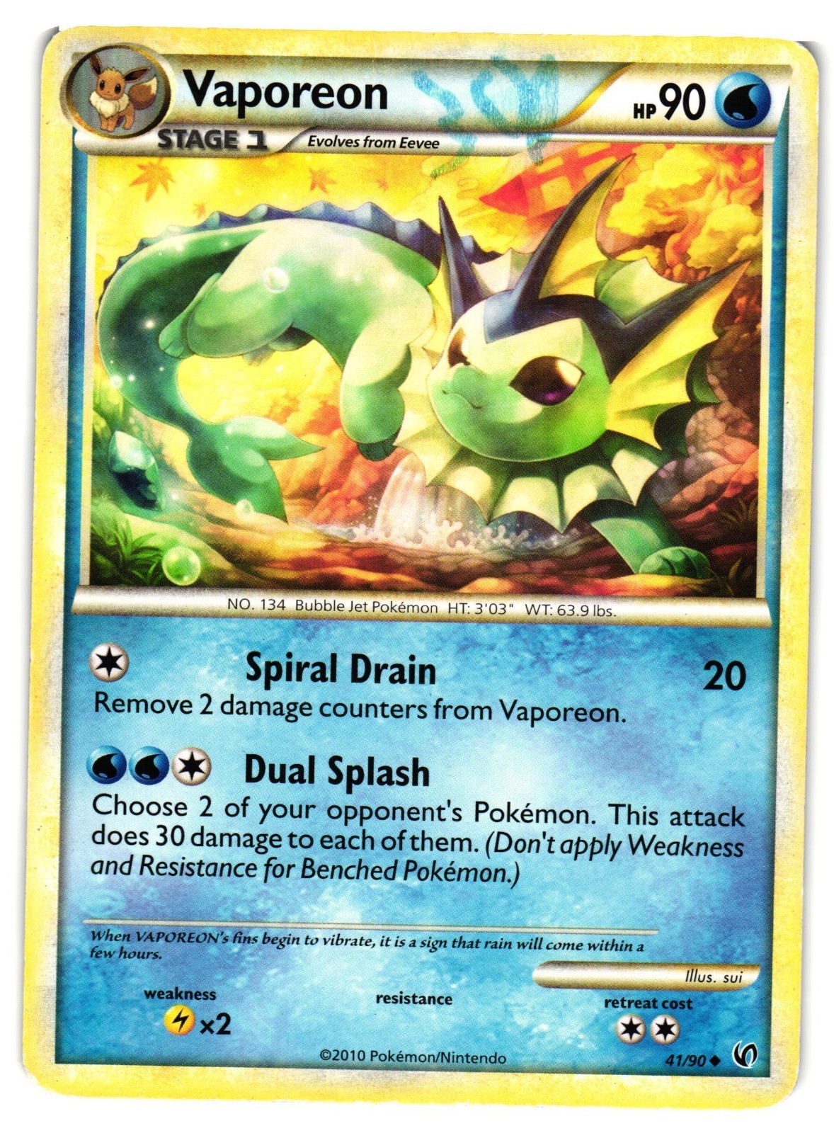 Pokemon TCG Vaporeon 41/90 Uncommon HGSS Undaunted DMG