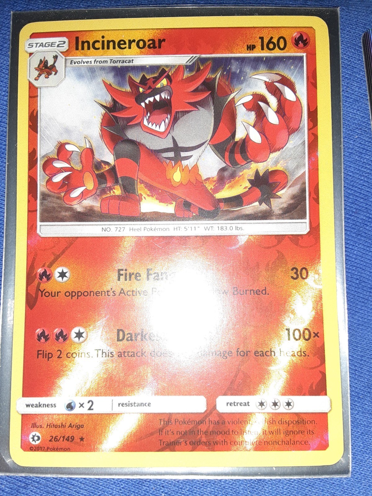 2017 Pokemon League Promo REVERSE HOLO Incineroar 26/149 ULTRA RARE INSERT MINT