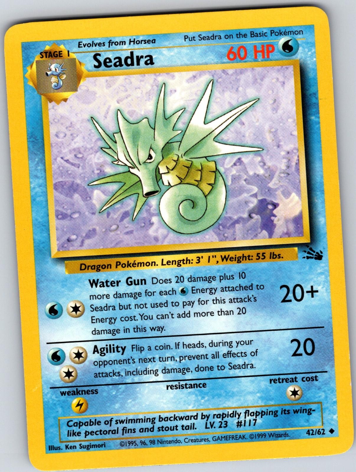 Seadra 42/62 Uncommon Fossil Pokemon Unlimited Lightly Played