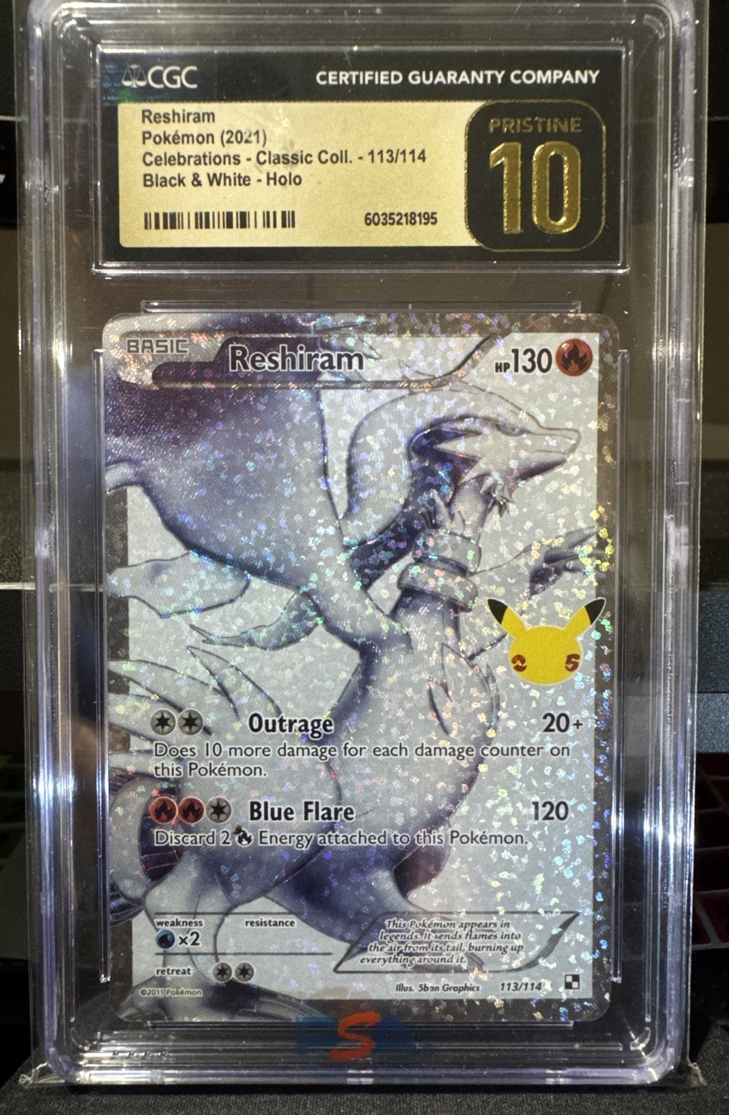 CGC PRISTINE 10 Reshiram 113/114 Celebrations Classic Coll. 2021 Pokemon Carl
