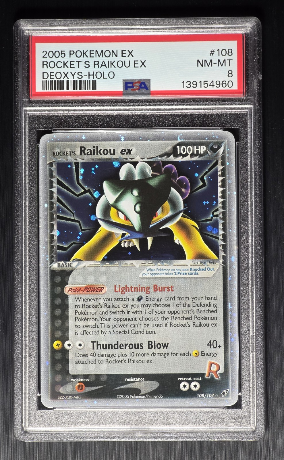 Rocket’s Raikou 108/107 PSA 8 Holo Rare Deoxys Set Pokemon TCG