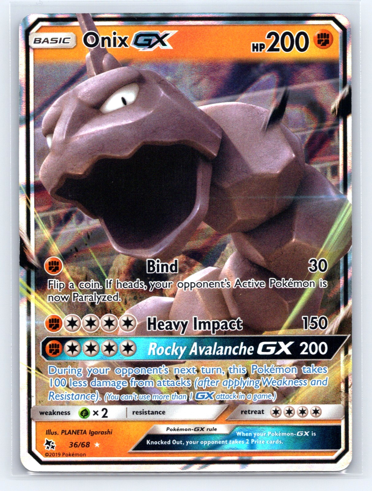 Onix GX 36/68 Holo GX Rare Hidden Fates Pokemon NM