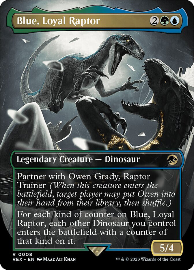 MTG Blue, Loyal Raptor Borderless – Jurassic World Collection