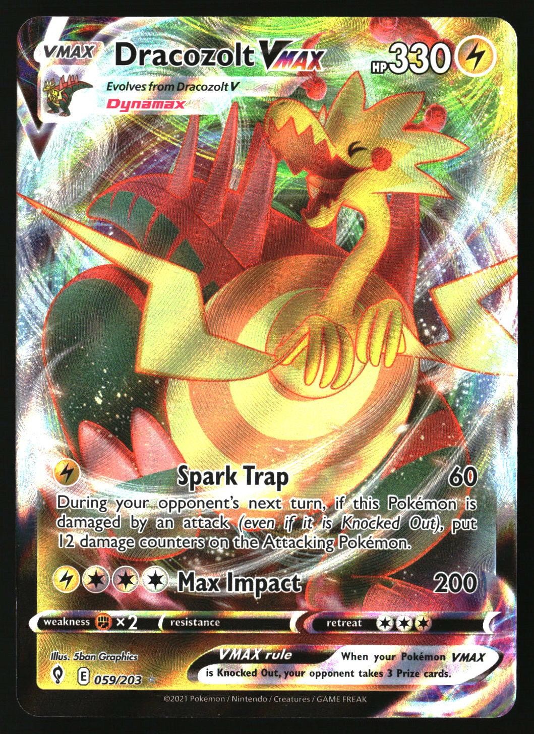 DRACOZOLT VMAX 059/203 HOLO VMAX RARE EVOLVING SKIES POKEMON NEAR MINT