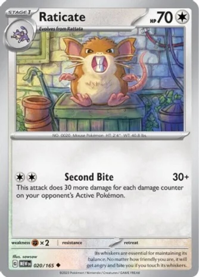 Raticate – 020/165 – Uncommon – Reverse Holo – Near Mint