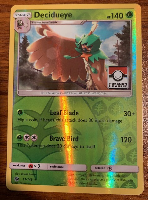 2017 Pokemon League Sun & Moon Promo Reverse Holo Decidueye-Used Free Shipping