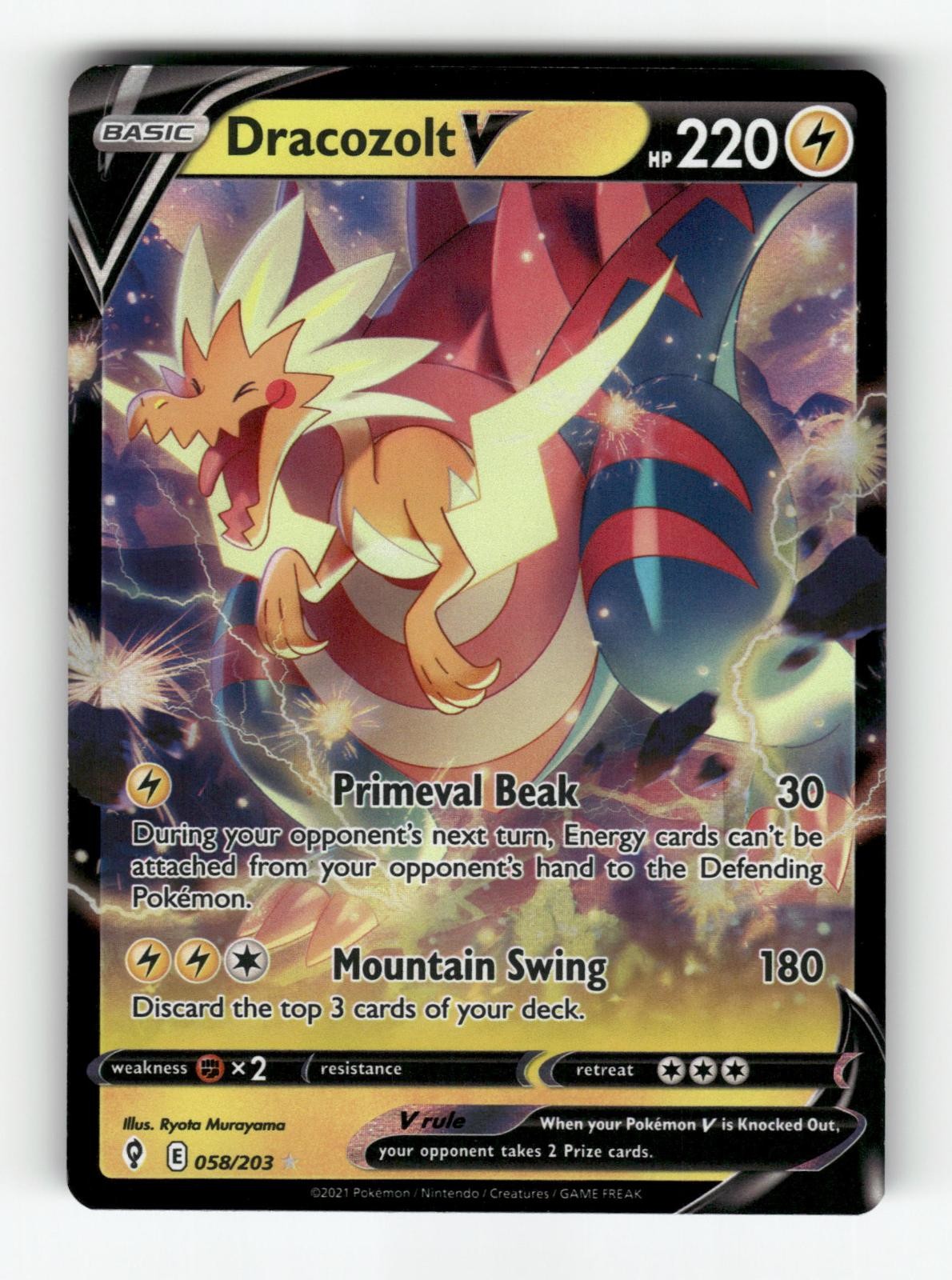 Dracozolt V 058/203 Holo V Rare Evolving Skies Pokemon Near Mint