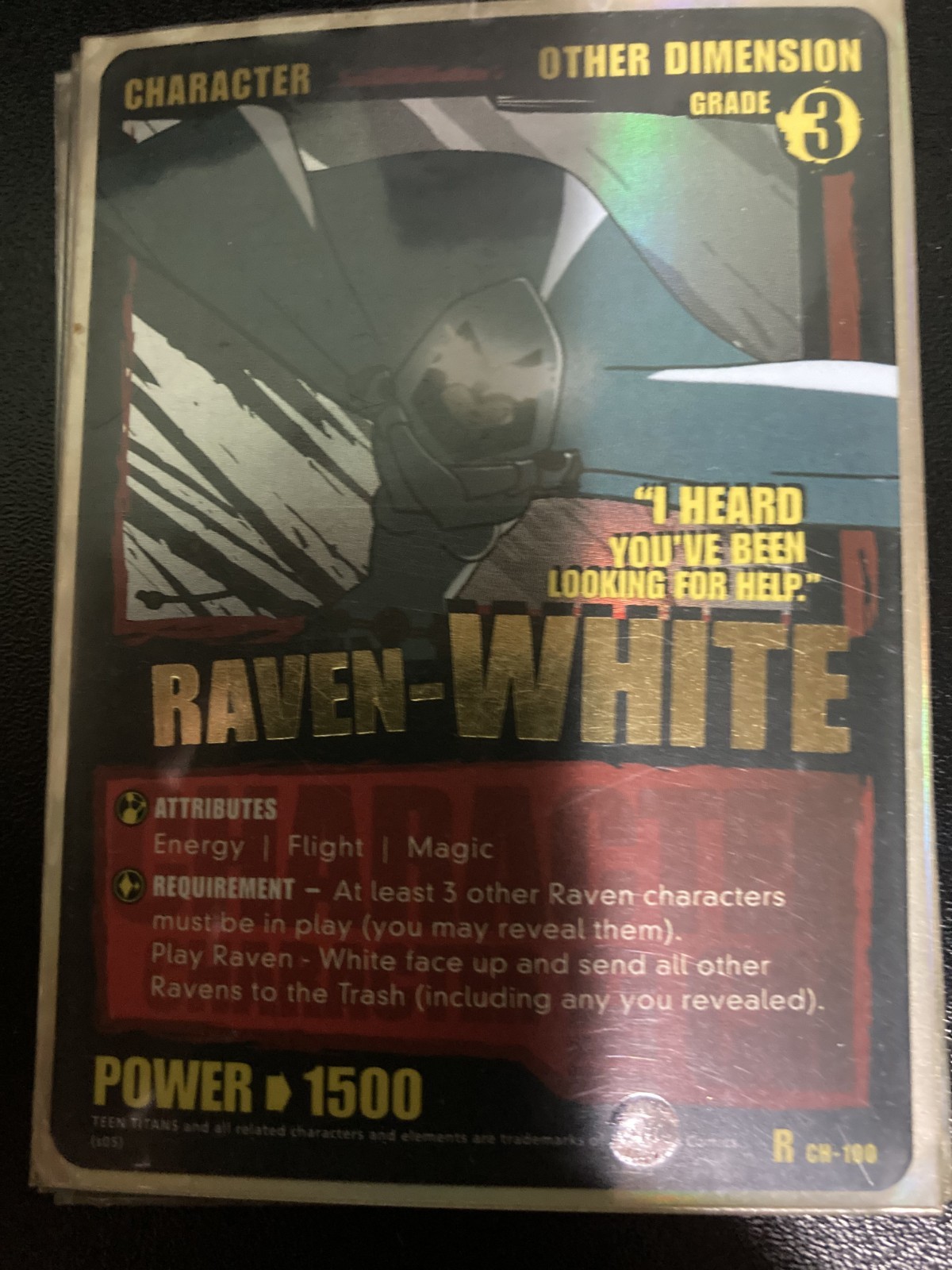 TEEN TITANS 2 CCG “ENTER EAST” RARE R CH-100 RAVEN-WHITE GOLD HOLO-FOIL